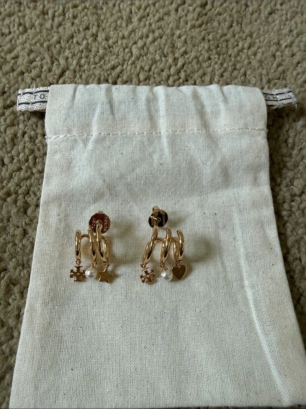 Gold Pearl & Charm Hoop Earring Set - Women Jewelry